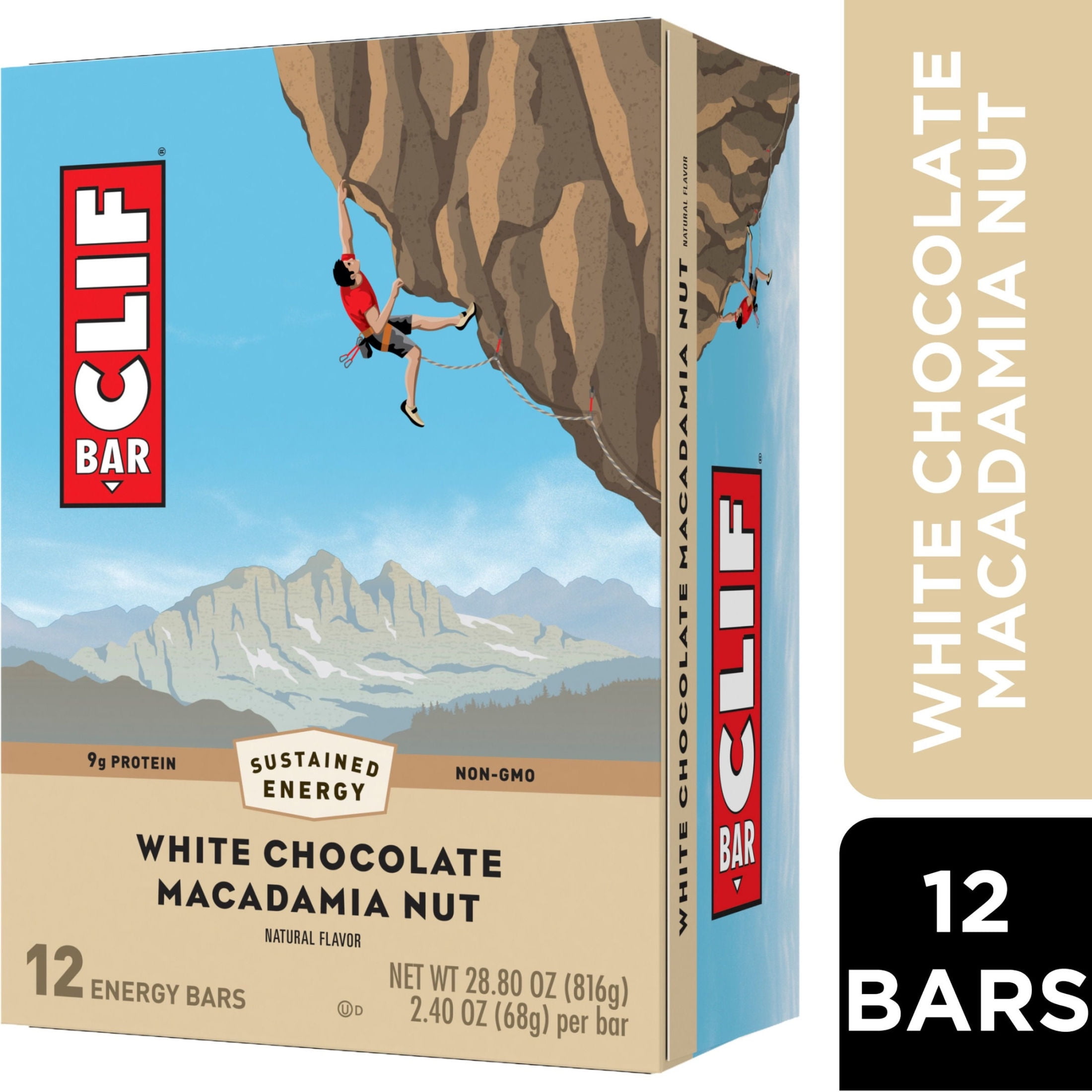 CLIF BAR White Chocolate Macadamia Nut Flavor Energy Bars, Plant Based Protein Bars, 12ct