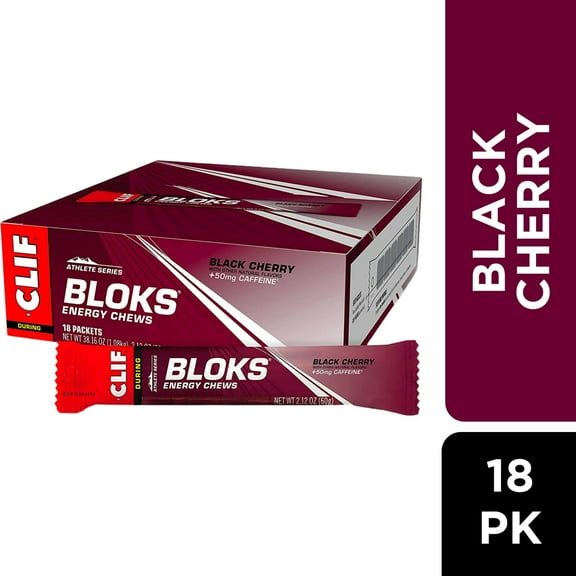 CLIF BLOKS Black Cherry Flavor with Caffeine Plant Based Energy Chews, 18ct
