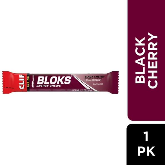 CLIF BLOKS Black Cherry Flavor with Caffeine Plant Based Energy Chews, 1ct