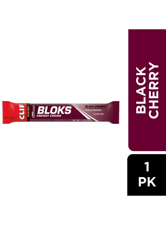 CLIF BLOKS - Black Cherry Flavor with Caffeine - Energy Chews - Non-GMO - Plant Based - Fast Fuel for Cycling and Running - Quick Carbohydrates and Electrolytes - 2.12 oz.
