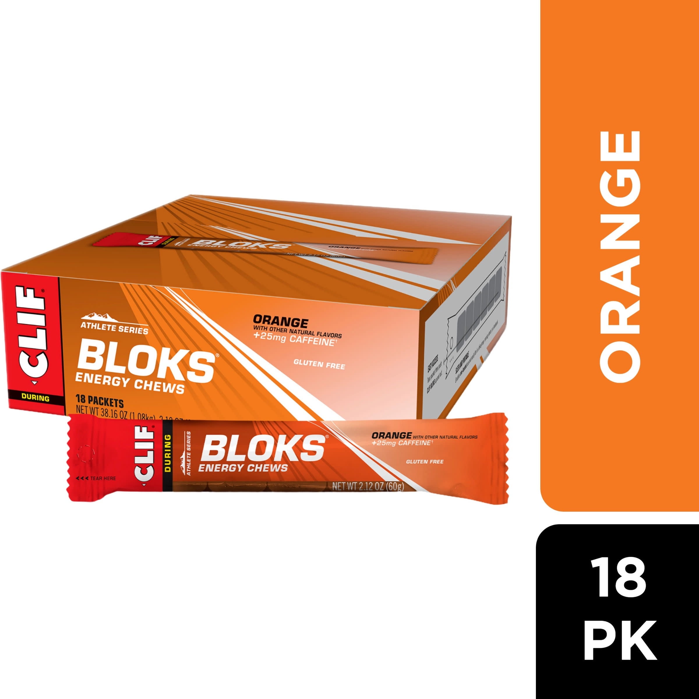 CLIF BLOKS Orange Flavor with Caffeine Energy Chews NonGMO Plant Based Fast Fuel for