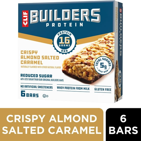 CLIF BUILDERS Protein Bars Crispy Almond Salted Caramel, Reduced Sugar, Gluten Free, 6ct