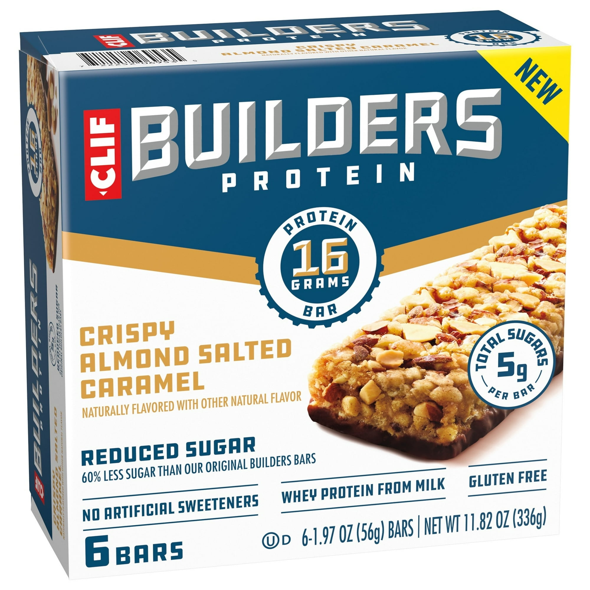 CLIF BUILDERS Protein Bars Crispy Almond Salted Caramel, Reduced Sugar, Gluten Free, 6ct ( 3 Pack )