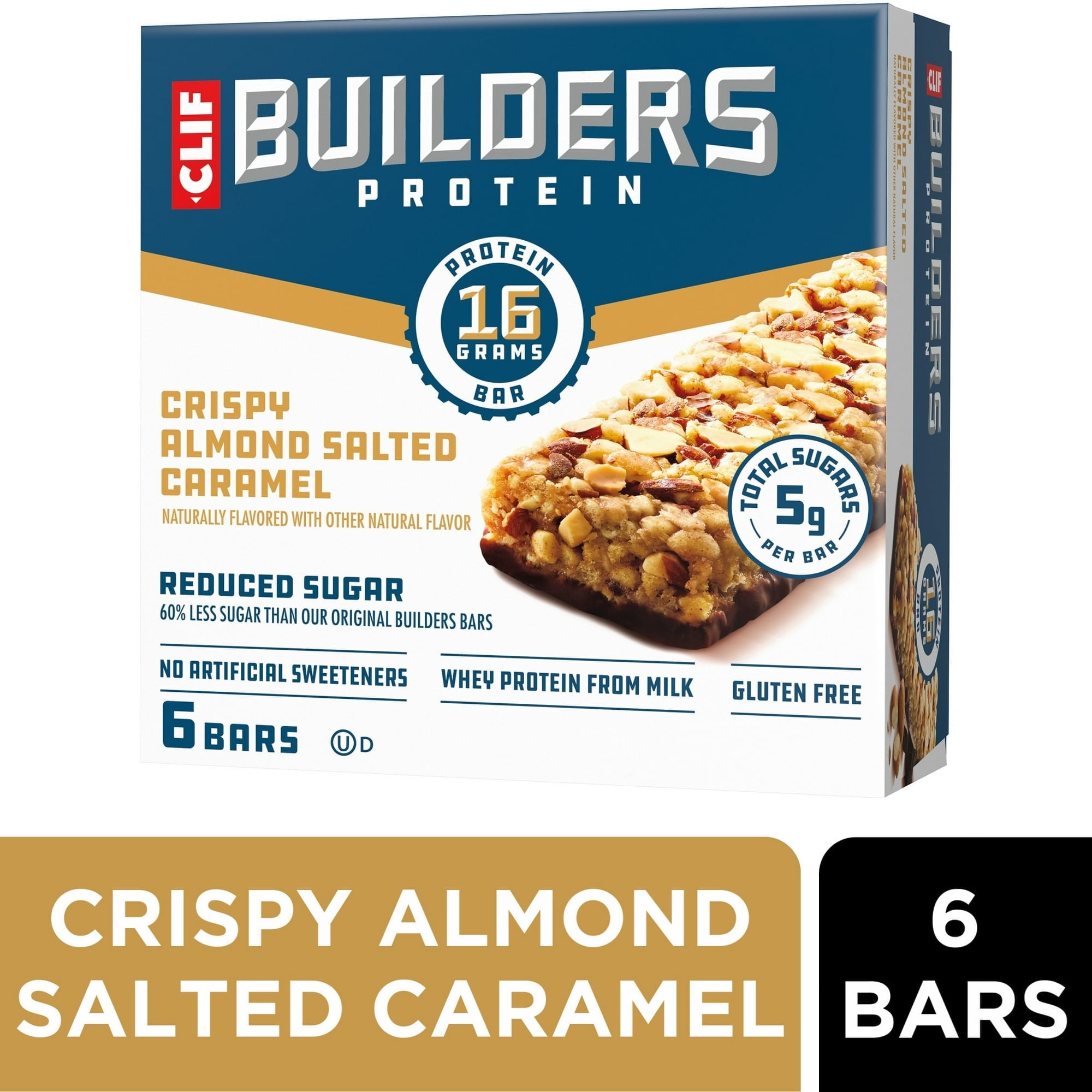 CLIF BUILDERS Protein Bars Crispy Almond Salted Caramel, Reduced Sugar, Gluten Free, 6ct ( 4 Pack )