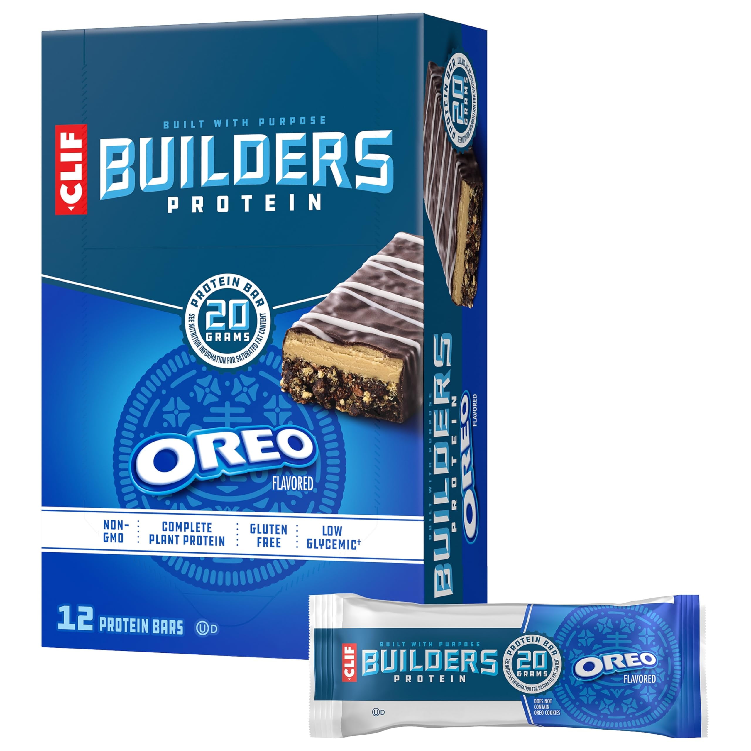 CLIF BUILDERS Protein Bars IFF17 - OREO-Flavored - 20g Plant Based Protein - Gluten Free - Non-GMO - Low Glycemic - No Artificial Sweeteners - 2.4 oz. (12 Pack)