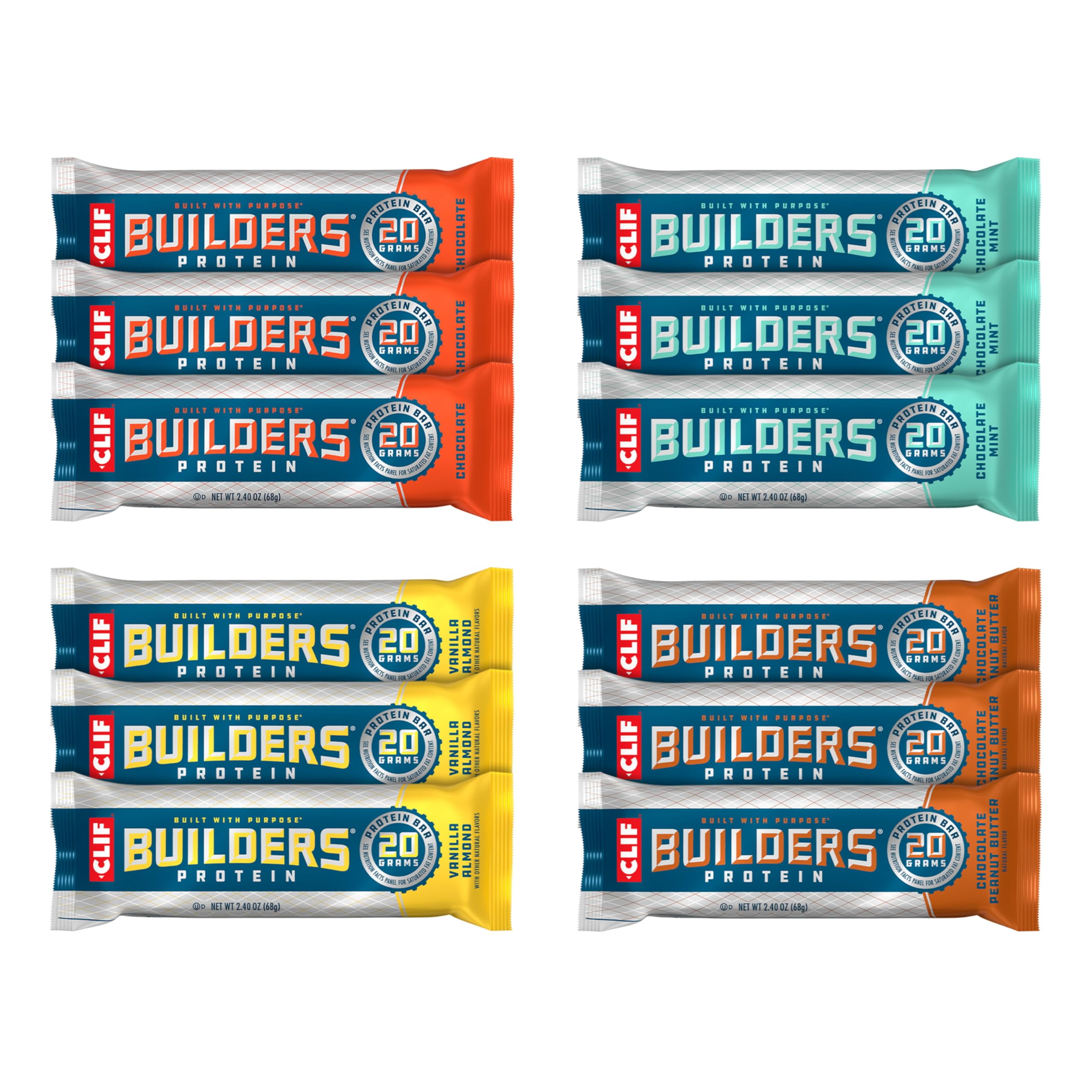 CLIF BUILDERS ProteinITSCBars - Variety Pack - 20g Plant Based Protein - Gluten Free - Non-GMO - Low Glycemic - No Artificial Sweeteners - 2.4 oz. (12 Count)