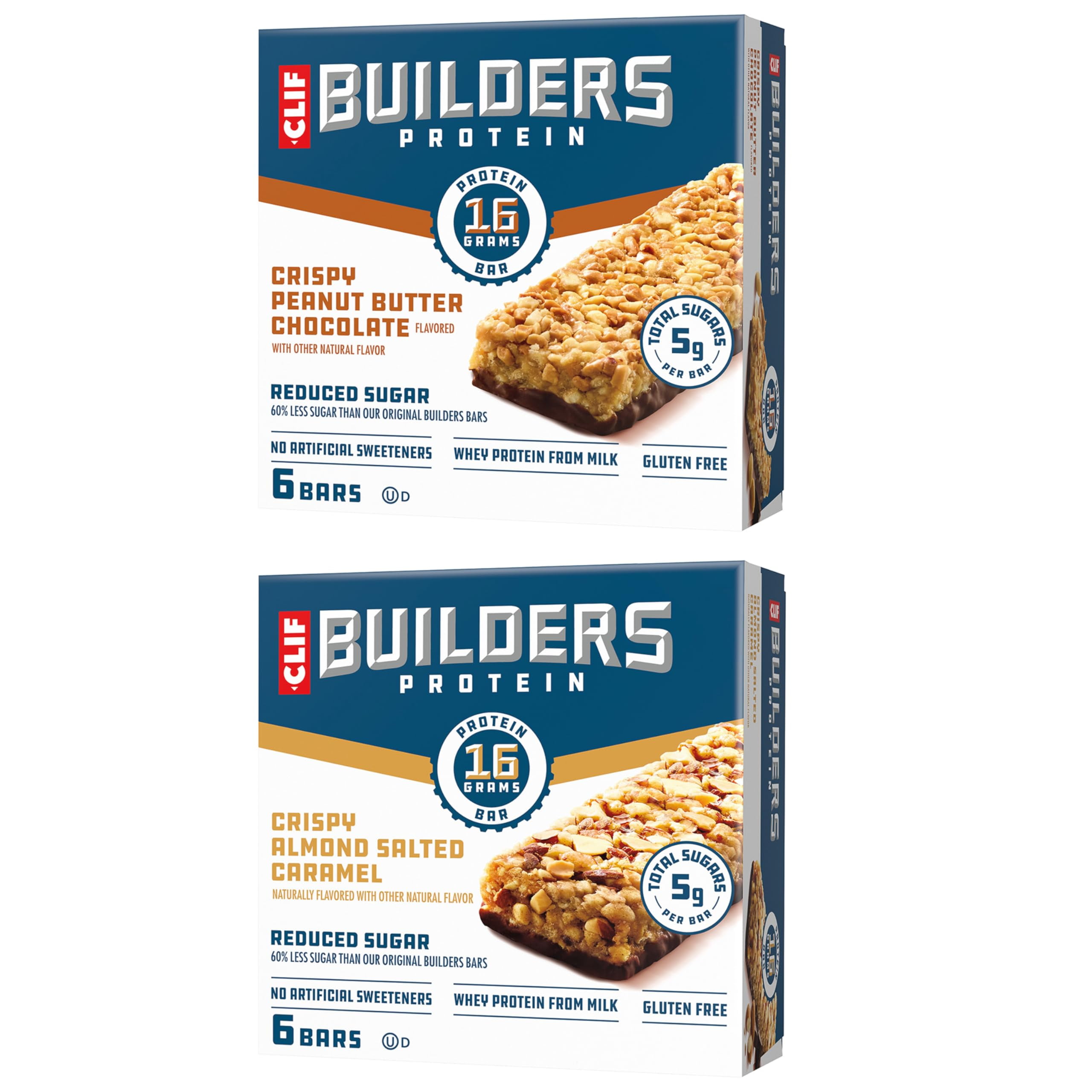 CLIF BUILDERS ProteinITSCBars - Variety Pack - Almond Salted Peanut Chocolate Flavored - Reduced Sugar - Gluten Free - 16g Protein - No Artificial Sweeteners - 1.97 oz. (12 Count, 2 Boxes)