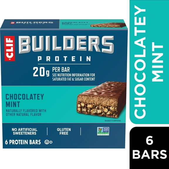 CLIF BUILDERS Protein Bars Chocolate Mint Flavor, Plant Protein, Gluten Free Bars, 6ct