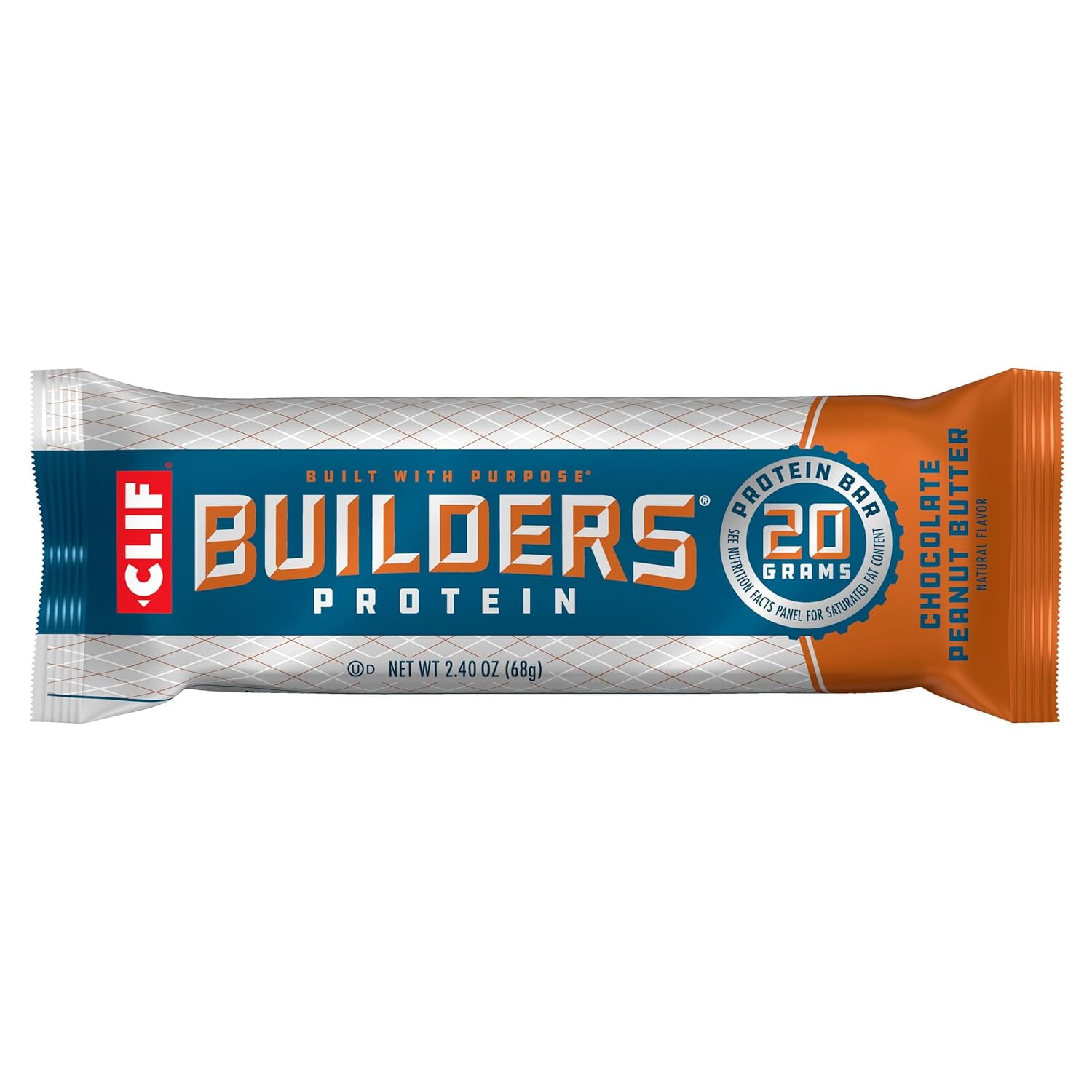 CLIF Builders - Chocolate Peanut Butter Flavor - Protein Bar - Gluten-Free - Non-GMO - Low Glycemic - 20g Protein - 2.4 oz.