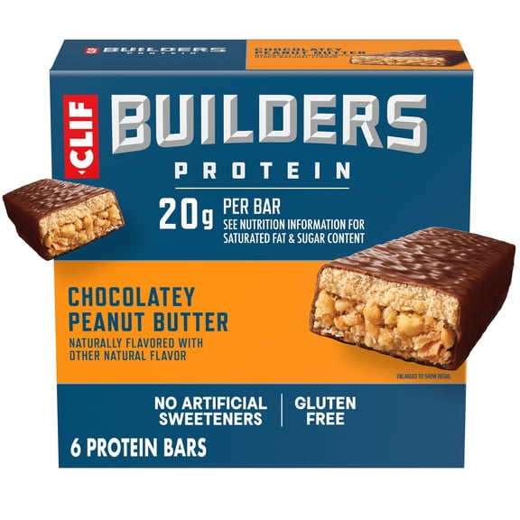 CLIF BUILDERS Protein Bars Chocolatey Peanut Butter Flavor, Plant Protein, Gluten Free Bars, 6ct