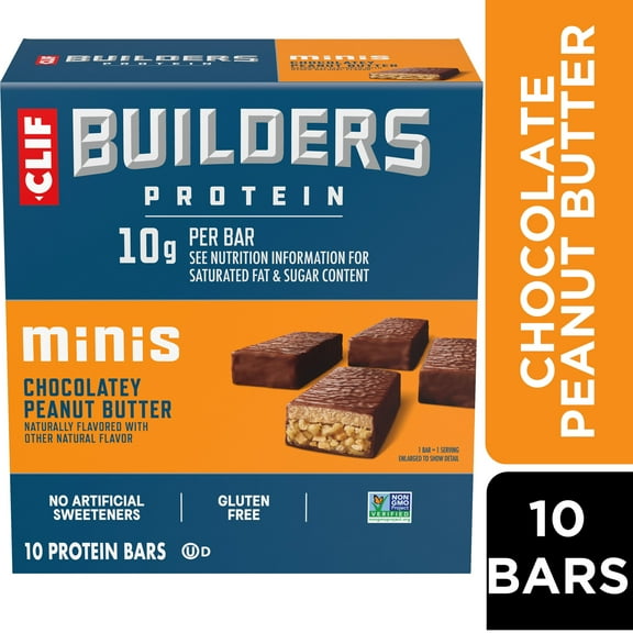 CLIF BUILDERS Minis Protein Bars Chocolatey Peanut Butter Flavor, Plant Protein, Gluten Free, 10ct