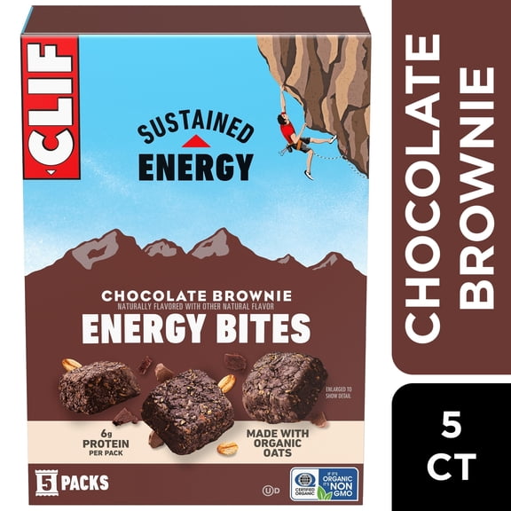 CLIF BAR Energy Bites Chocolate Brownie, Made with Organic Oats, 6g Plant Based Protein Non-GMO, 5pk