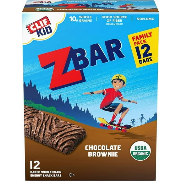 CLIF Kid Zbar - Chocolate Brownie - Soft Baked Whole Grain Snack Bars - USDA Organic - Non-GMO - Plant-Based - 1.27 oz. (12 Pack)