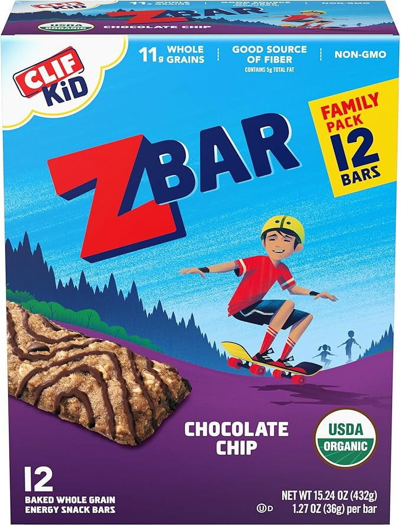 CLIF Kid Zbar, Chocolate Chip, Soft-Baked Whole Grain Snack Bars, 1.27 ...