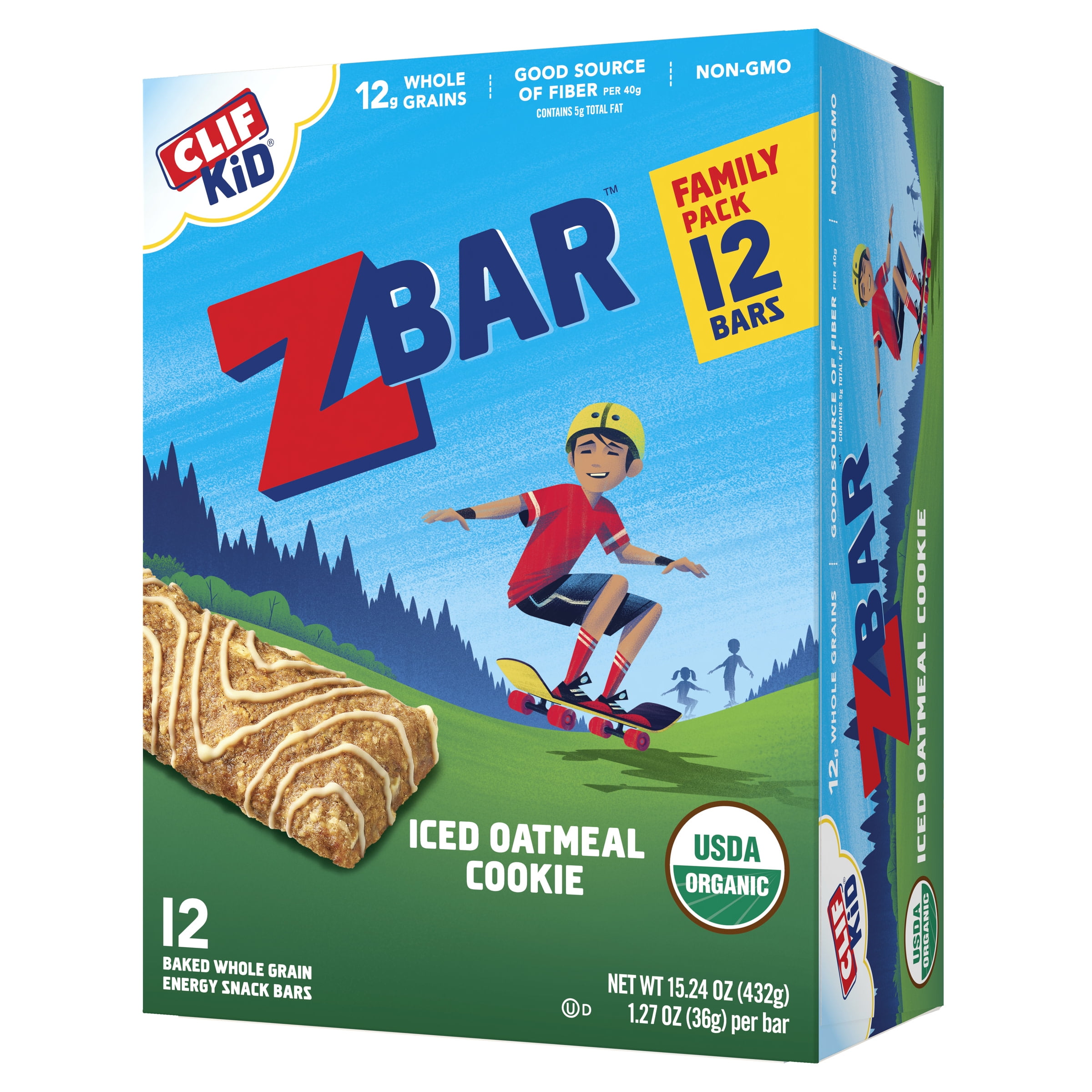CLIF Kid Zbar Iced Oatmeal Cookie Soft Baked Whole Grain Snack Bars