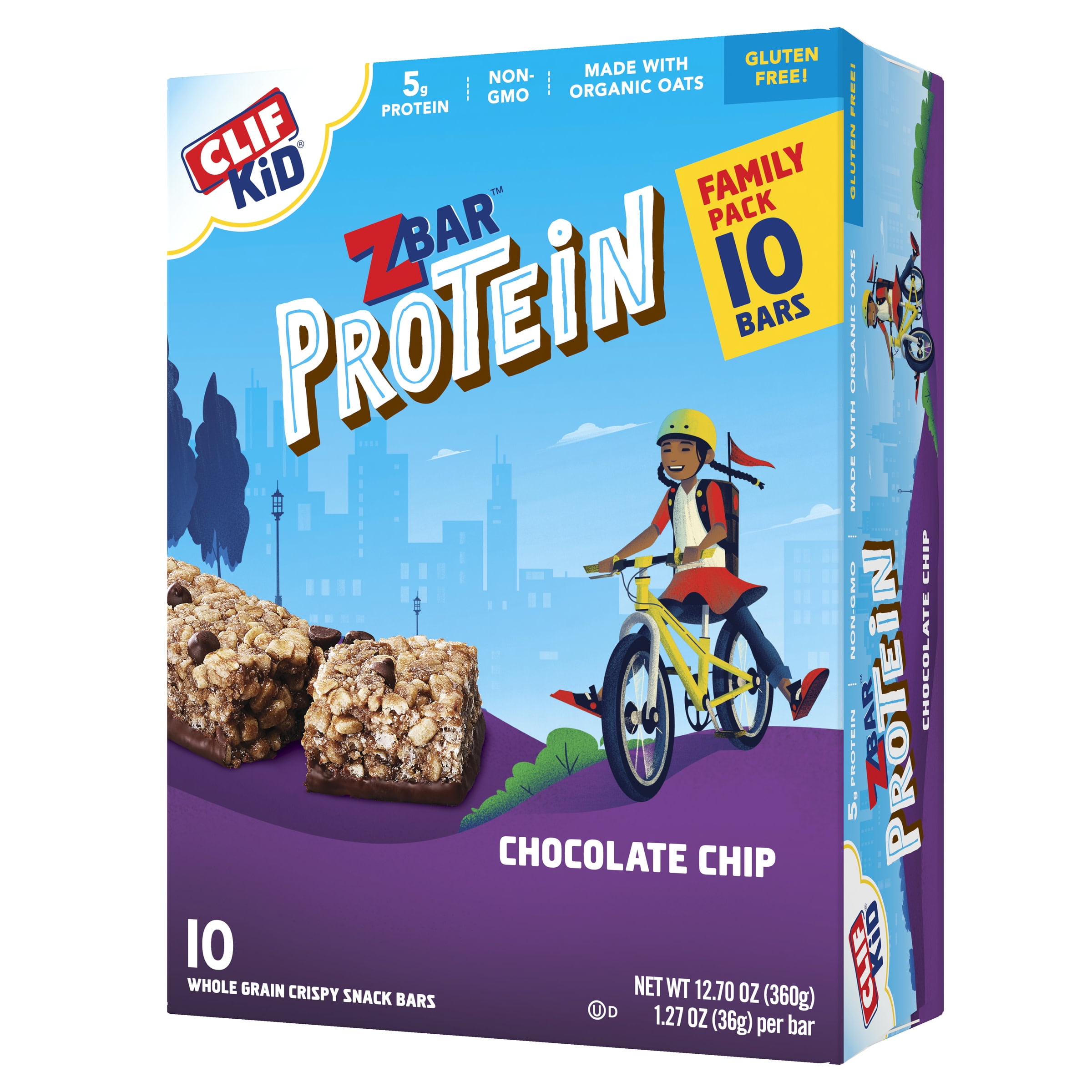 CLIF Kid Zbar Protein Chocolate Chip Crispy Whole Grain Snack Bars