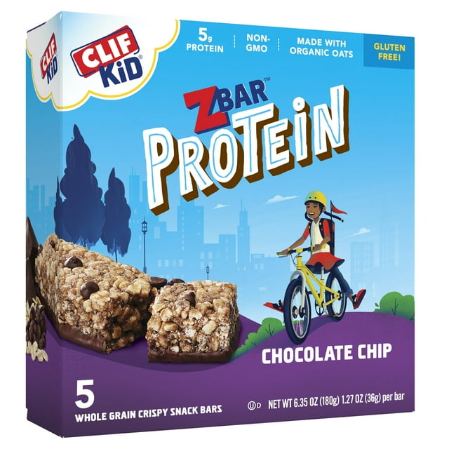 CLIF Kid Zbar Protein Chocolate Chip Crispy Whole Grain Snack Bars