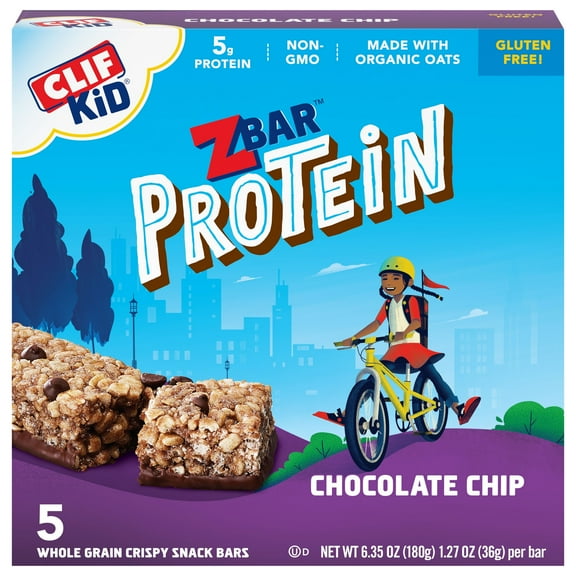 CLIF Kid Zbar Protein - Chocolate Chip - Crispy Whole Grain Snack Bars - Made with Organic Oats - Non-GMO - 5g Protein - 1.27 oz. (Pack of 4)