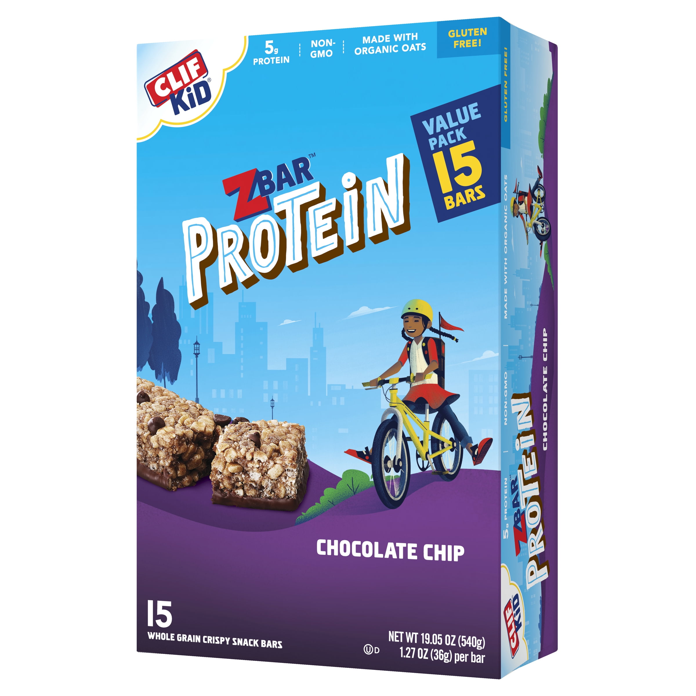 CLIF Kid Zbar Protein Chocolate Chip Whole Grain Snack Bars 5g