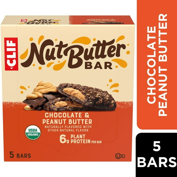 CLIF Nut Butter Bar Chocolate Peanut Butter Filled Energy Bars, Organic Snack Bars, 5ct
