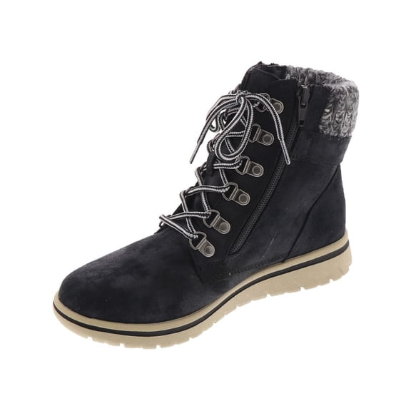 CLIFFS BY WHITE MOUNTAIN Womens Black Buckle Accent Lace Comfort Removable Insole Zipper Accent Hearty Round Toe Wedge Zip-Up Booties 11 M