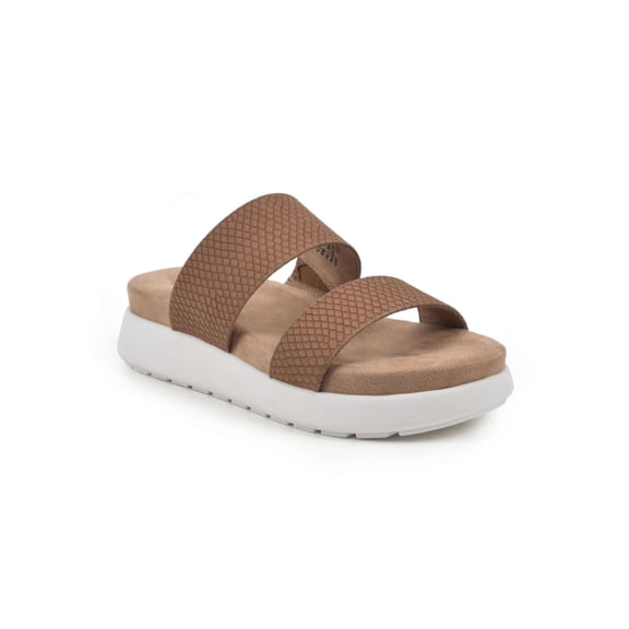 CLIFFS BY WHITE MOUNTAIN Womens Brown 1 Platform Double Band Side Gore Cushioned Odyssey Round Toe Wedge Slip On Slide Sandals Shoes 6 M