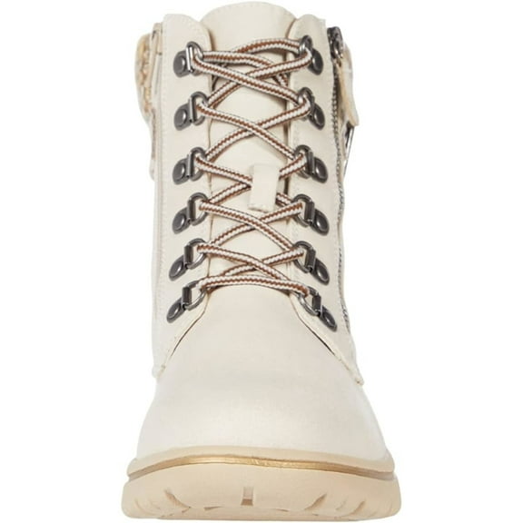 CLIFFS BY WHITE MOUNTAIN Womens Ivory Buckle Accent Lace Comfort Removable Insole Zipper Accent Hearty Round Toe Wedge Zip-Up Hiking Boots 9.5 M