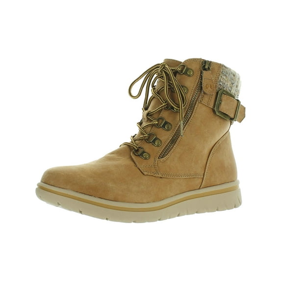 CLIFFS BY WHITE MOUNTAIN Womens Brown Buckle Accent Lace Up Padded Cuff Removable Insole Zipper Accent Hearty Round Toe Wedge Zip-Up Hiking Boots 8.5 M