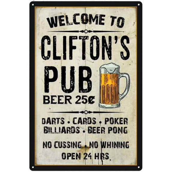 CLIFTON'S Pub Sign Vintage Man Cave Bar Wall Decor Gift 8x12 Metal 108120028282