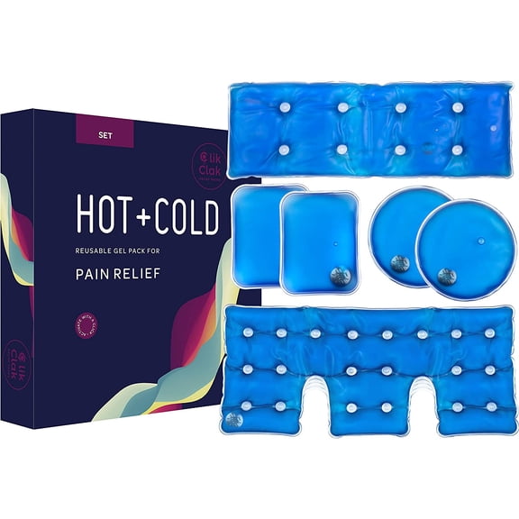 CLIK CLAK Hot and Cold Gel Pack Set Reusable Heat Pads for Neck and Shoulders - 6 Pack, Blue