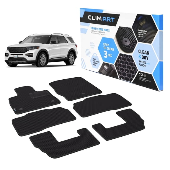 CLIM ART All-Weather Car Floor Mats Compatible with Ford Explorer 2020-2027, Custom-Fit Heavy-Duty Floor Liners for Cars & SUVs, Car Accessories for Men & Women, Black - FL011620068