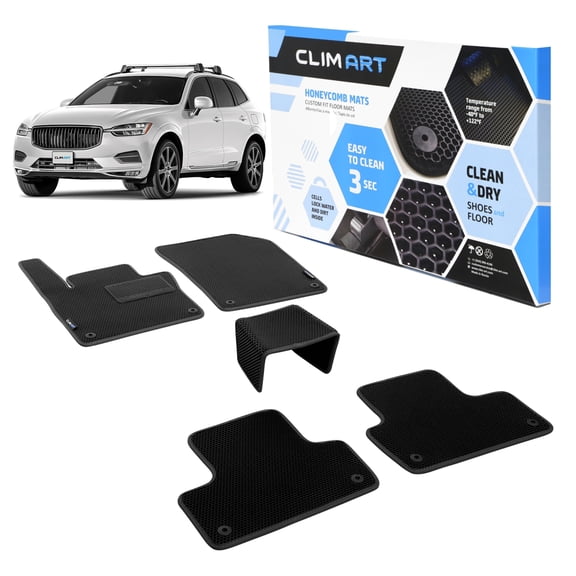 CLIM ART All-Weather Car Floor Mats Compatible with Volvo XC60 2018-2026, Custom-Fit Heavy-Duty Floor Liners for Cars & SUVs, Car Accessories for Men & Women, Black - FL011518171