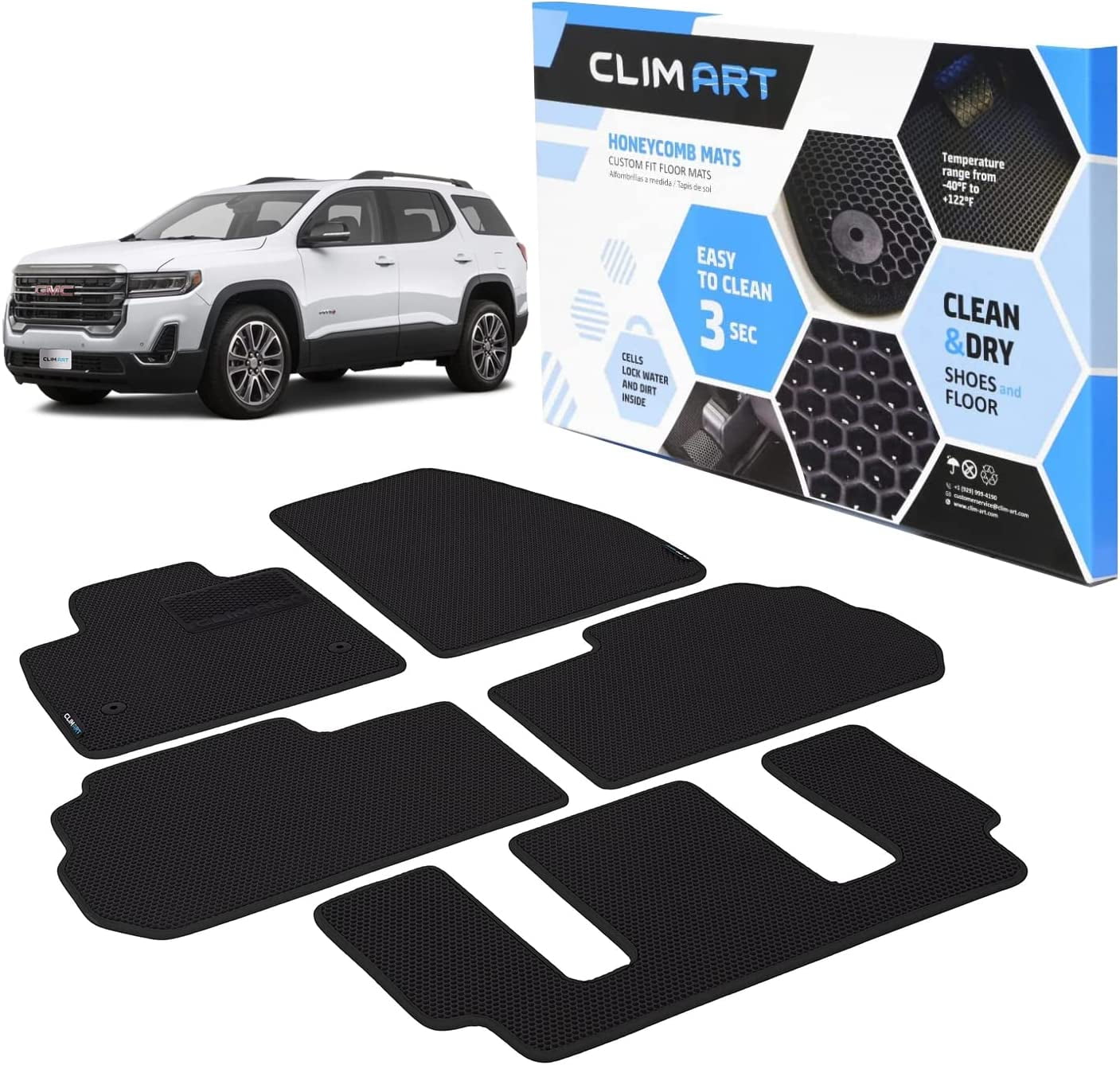 CLIM ART Honeycomb Custom Fit Floor Mats for GMC Acadia 2017-2023