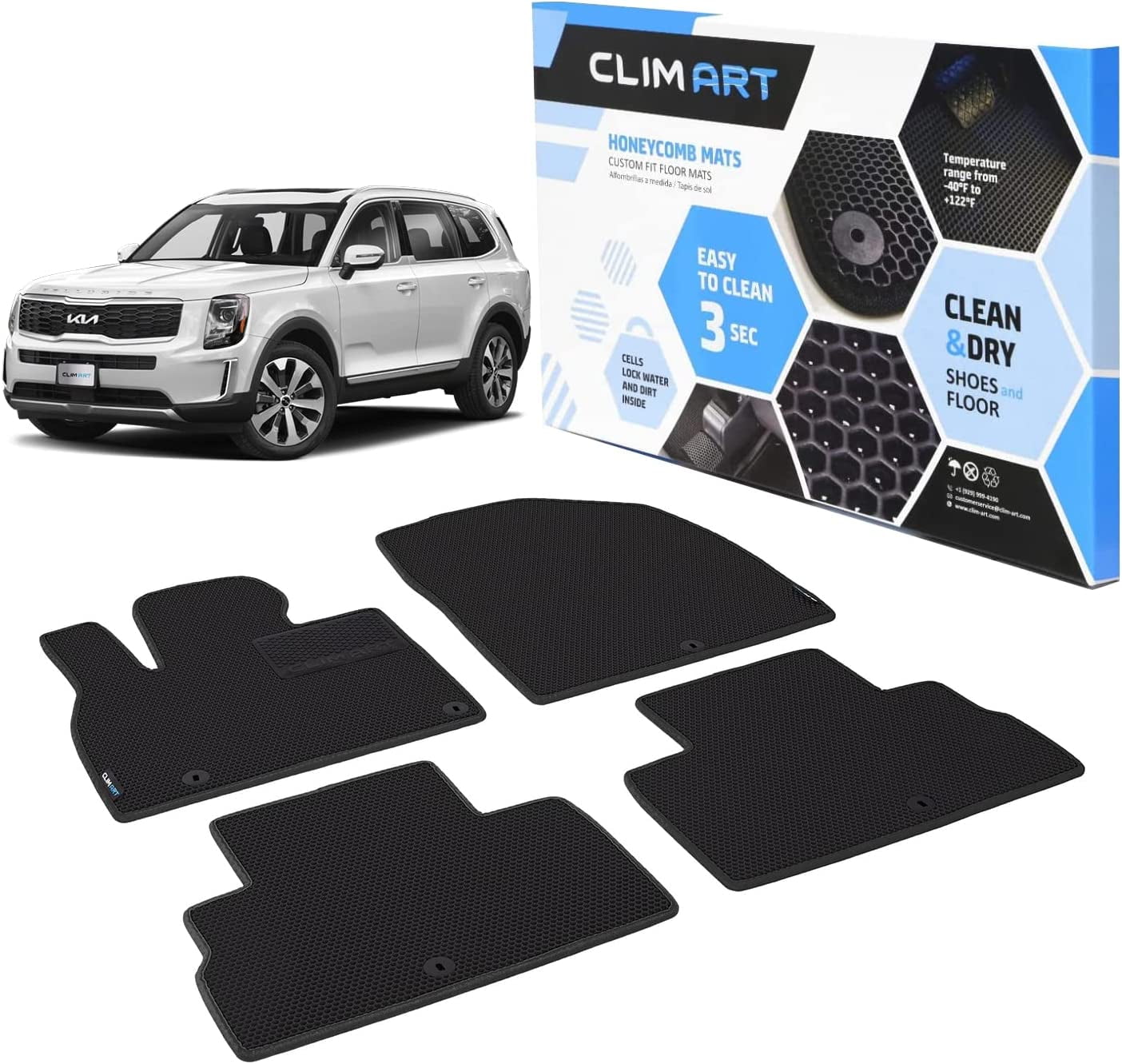 CLIM ART Custom Fit Floor Mats for Kia Telluride 20202023, 1&2 Row, Car Mats Floor