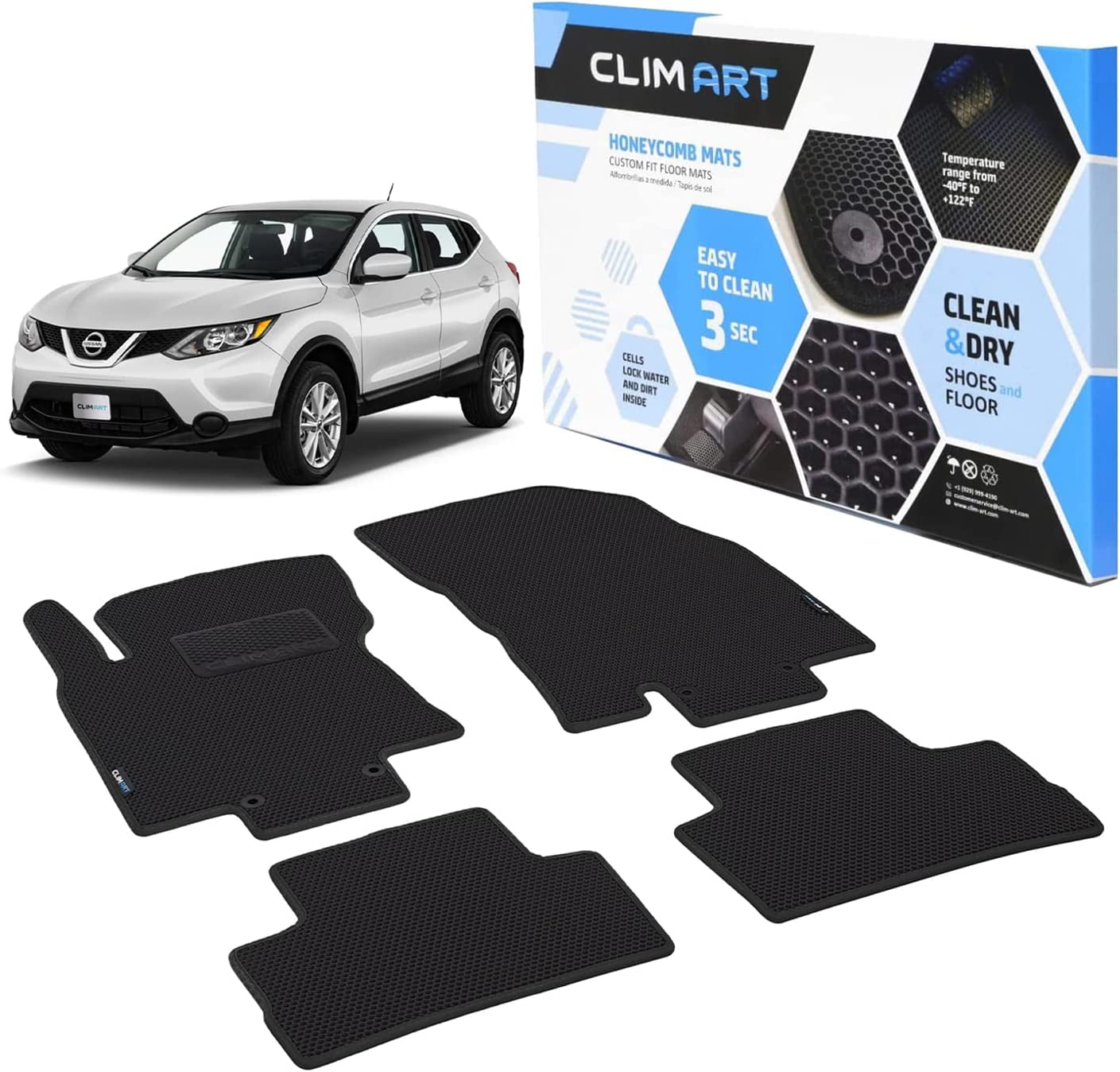 CLIM ART Honeycomb Custom Fit Floor Mats for Nissan Rogue Sport 2017-2023, 12  Row, Car Mats Floor Liner, All-Weather, Car Accessories Man  Woman,  Black/Black FL011417135