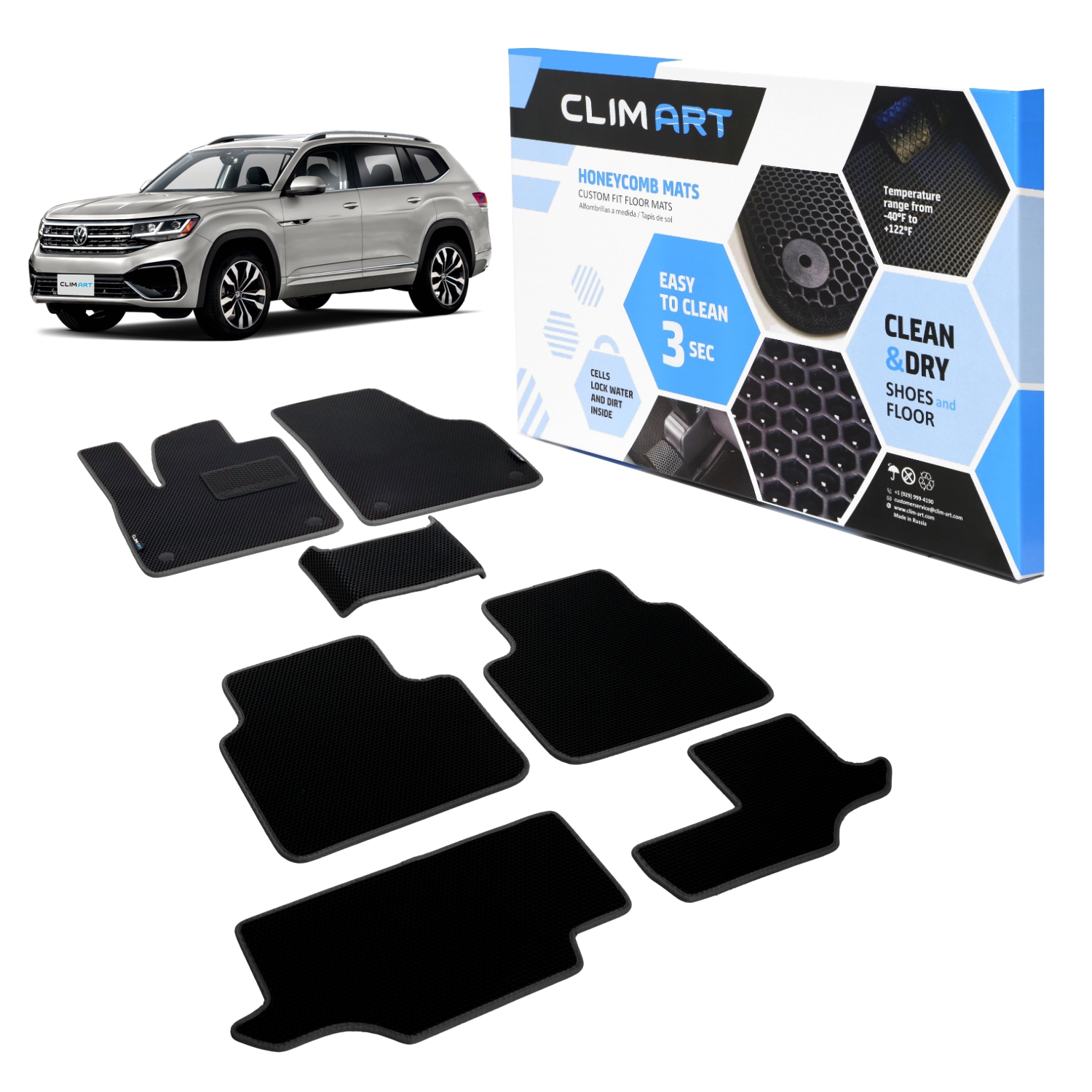 CLIM ART Custom Fit Floor Mats for Volkswagen (VW) Atlas 2018