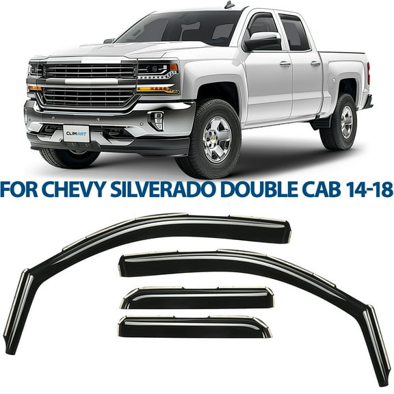 CLIM ART in-Channel Incredibly Durable Rain Guards for Chevrolet (Chevy) Silverado/GMC Sierra 2014-2018 Double Cab, Original Window Deflectors, Vent Window Visors, Truck Accessories, 4pcs- 614004