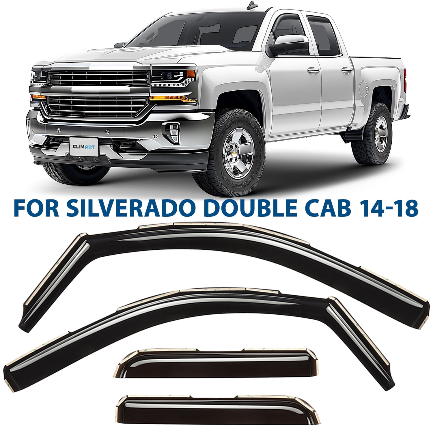 CLIM ART in-Channel Incredibly Durable Rain Guards for Chevrolet (Chevy) Silverado/GMC Sierra 2014-2018 Double Cab, Original Window Deflectors, Vent Window Visors, Truck Accessories, 4pcs- 614004