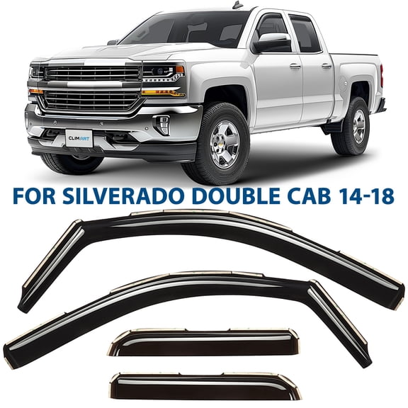CLIM ART in-Channel Incredibly Durable Rain Guards for Chevrolet (Chevy) Silverado/GMC Sierra 2014-2018 Double Cab, Original Window Deflectors, Vent Window Visors, Truck Accessories, 4pcs- 614004