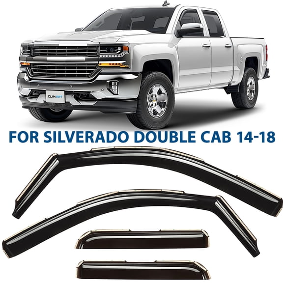 CLIM ART in-Channel Incredibly Durable Rain Guards for Chevrolet (Chevy) Silverado/GMC Sierra 2014-2018 Double Cab, Original Window Deflectors, Vent Window Visors, Truck Accessories, 4pcs- 614004
