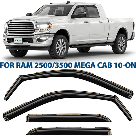 CLIM ART in-Channel Incredibly Durable Rain Guards Compatible with Ram 2500/3500 2010-2026 Mega Cab, Original Window Deflectors, Vent Window Visors, Vent Deflector, 4 pcs.- 611193