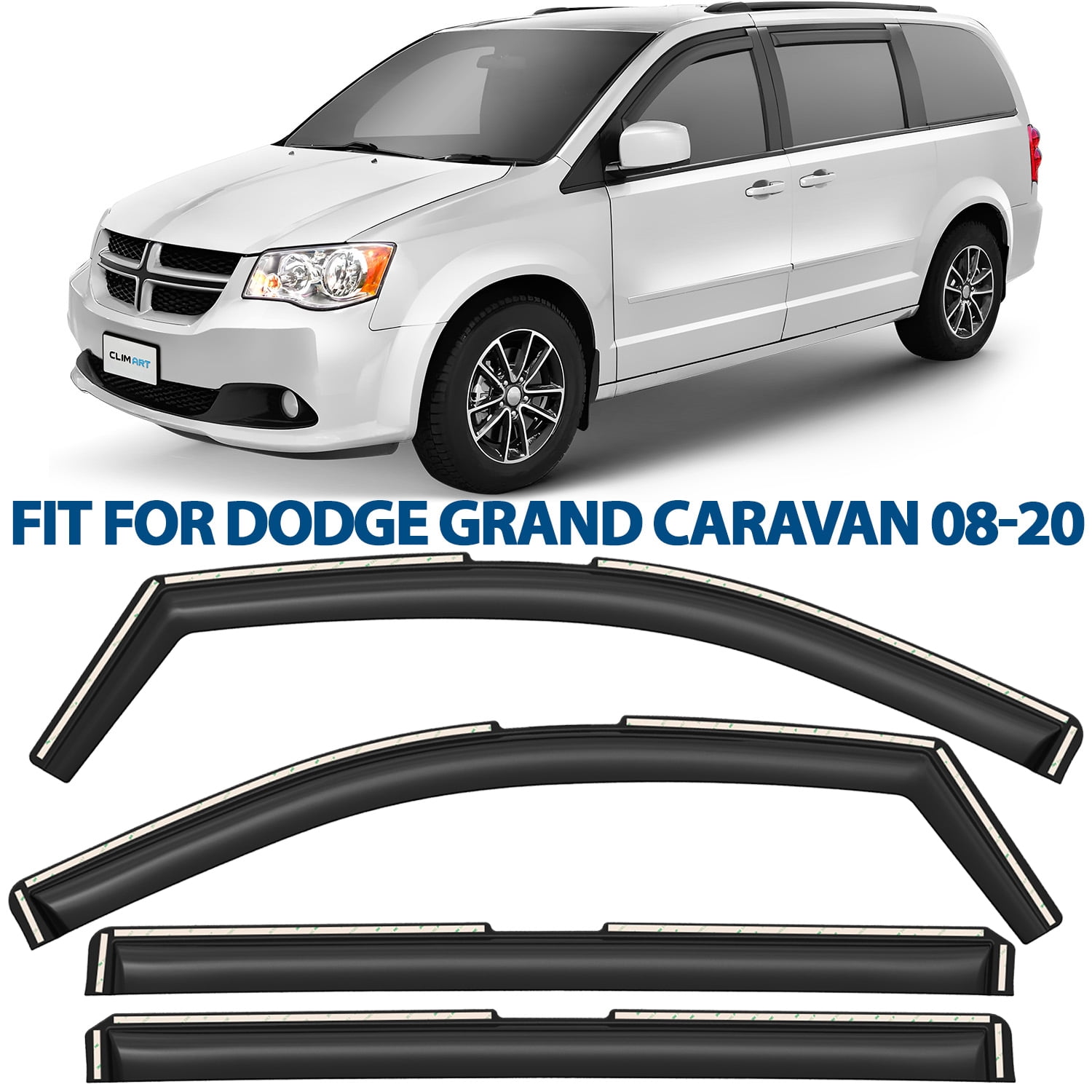 CLIM ART in-Channel Incredibly Durable Rain Guards for Dodge Grand Caravan 2008-2020, Original Window Deflectors, Vent Window Visors, Vent Deflector, 4 pcs. - 608252