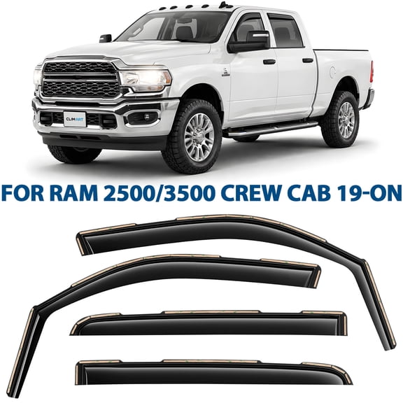 CLIM ART In-Channel Incredibly Durable Rain Guards for Dodge RAM 2500 3500 2019-2026 Crew Cab,Original Window Deflectors,Vent Deflector,Vent Window Visors,Dark Smoke Truck Accessories,4pcs- 609006LPv