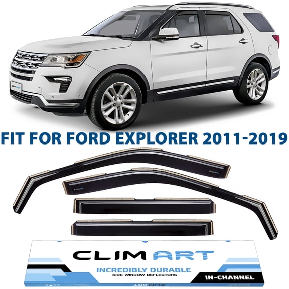 CLIM ART in-Channel Incredibly Durable Rain Guards for Ford Explorer 2011-2019, Original Window Deflectors, Vent Deflector, Vent Window Visors, Dark Smoke Car Accessories, 4pcs -611150