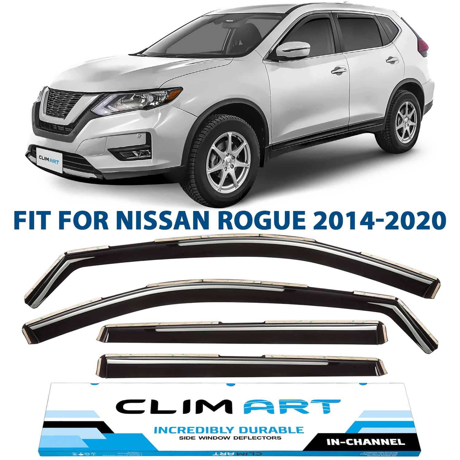 CLIM ART in-Channel Incredibly Durable Rain Guards for Nissan Rogue 2014-2020 SUV, Original Window Deflectors, Vent Deflector, Vent Window Visors, Dark Smoke Car Accessories, 4 pcs - 614156