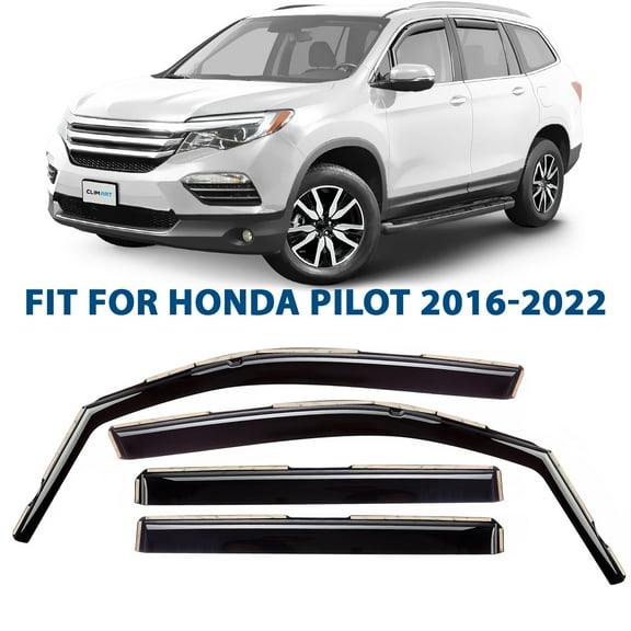 CLIM ART In-Channel Incredibly Durable Rain Guards for Pilot 2016-2022, Original Window Deflectors, Vent Deflector, Vent Window Visors, Dark Smoke Car Accessories,4pcs - 616276