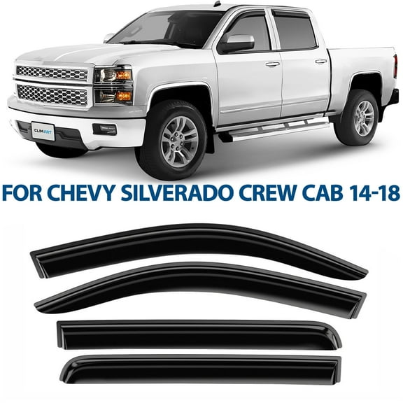 CLIM ART Incredibly Durable Rain Guards for Chevrolet (Chevy) Silverado/GMC Sierra 2014-2018 Crew Cab, Tape-on Window Deflectors, Vent Deflector, Vent Window Visors, Truck Accessories, 4pcs- 414003