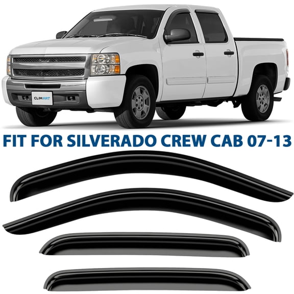 CLIM ART Incredibly Durable Rain Guards Chevrolet (Chevy) Silverado/GMC Sierra 1500 2007-2013 Crew Cab, Tape-on Window Deflectors, Vent Deflector, Vent Window Visors, Truck Accessories, 4pcs- 407003