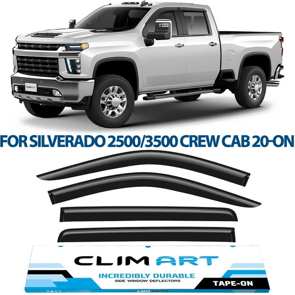 CLIM ART Incredibly Durable Rain Guards for Chevrolet (Chevy) Silverado/GMC Sierra 2500HD, 3500HD 2020-2026 Crew Cab,Tape-on Window Deflectors,Vent Deflector,Vent Window Visors,Truck, 4pcs-419003LPv2