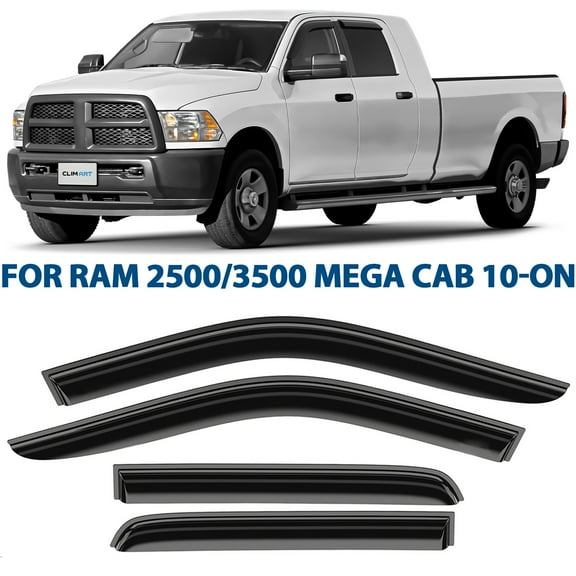 CLIM ART Incredibly Durable Rain Guards Compatible with Ram 2500/3500 2010-2026 Mega Cab, Original Tape-on Window Deflectors,Vent Deflector, Window Visors, Car Accessories, 4pcs. - 411193